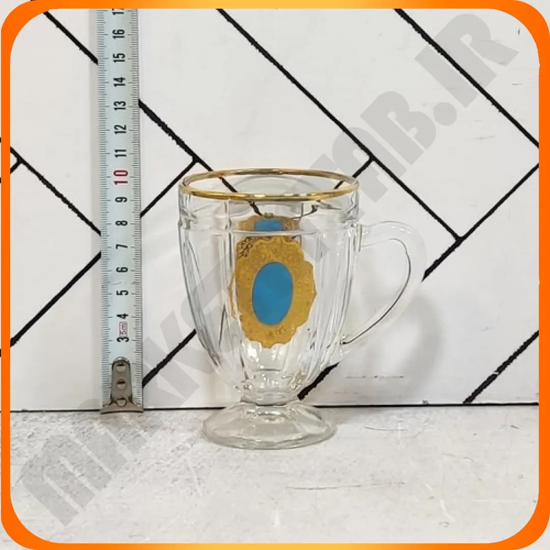 Z115607D نیم لیوان لب طلا طرح دار آبی استیج چین — تصویر ۳