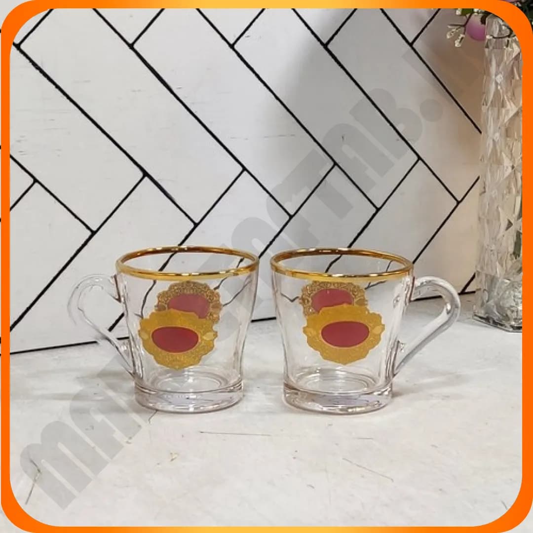فنجان کروم لب طلا KTZB36 طرح دار زرشکی