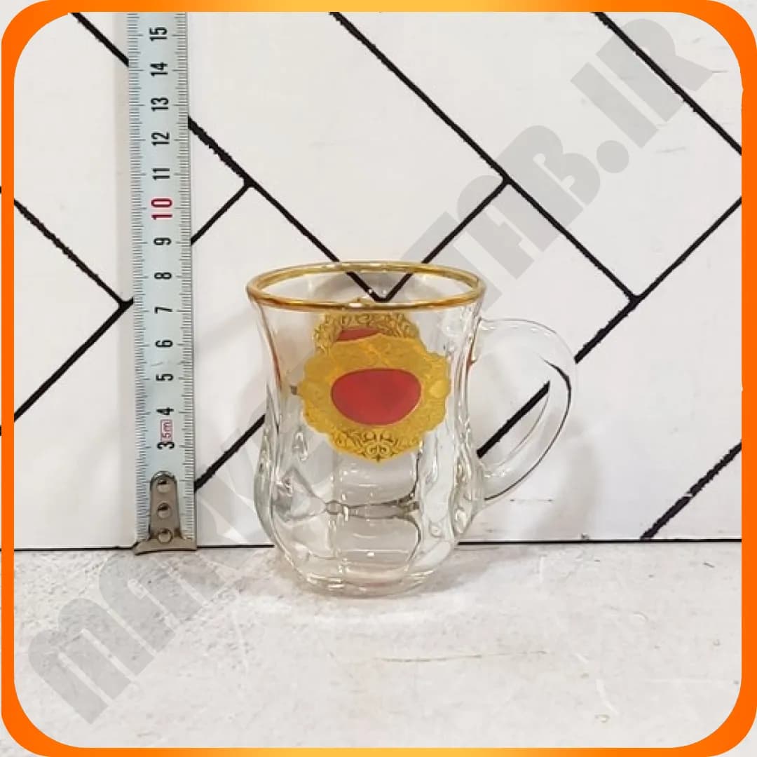 AMZB65-1 فنجان دسته دار لب طلا دیم طرح دار زرشکی — تصویر ۳