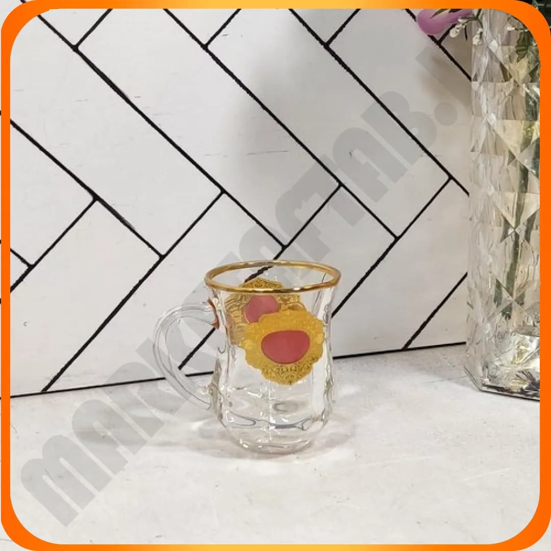 AMZB65-1 فنجان دسته دار لب طلا دیم طرح دار زرشکی — تصویر ۲