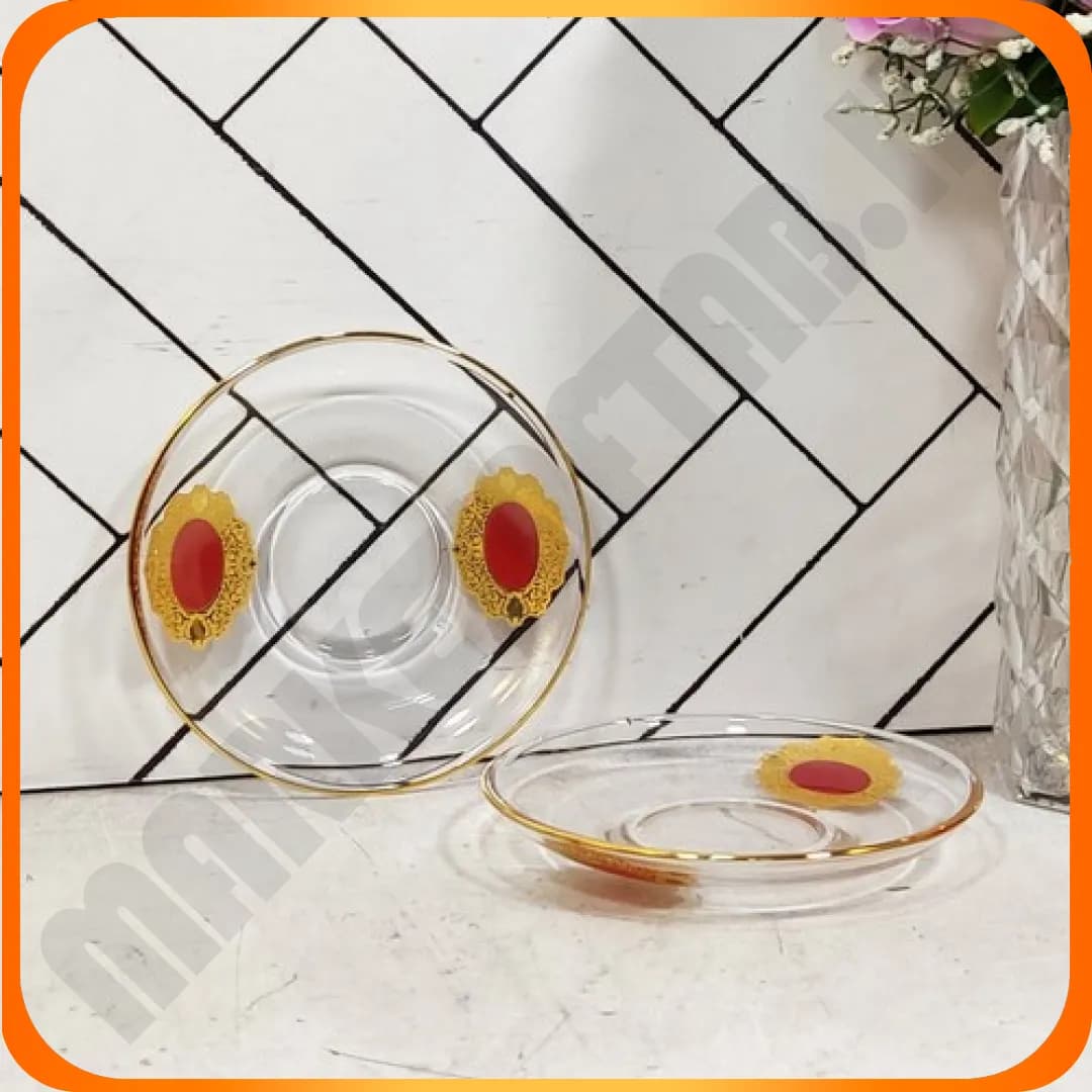 KTW258 نعلبکی گرد لب طلا طرح دار زرشکی بلینک مکس