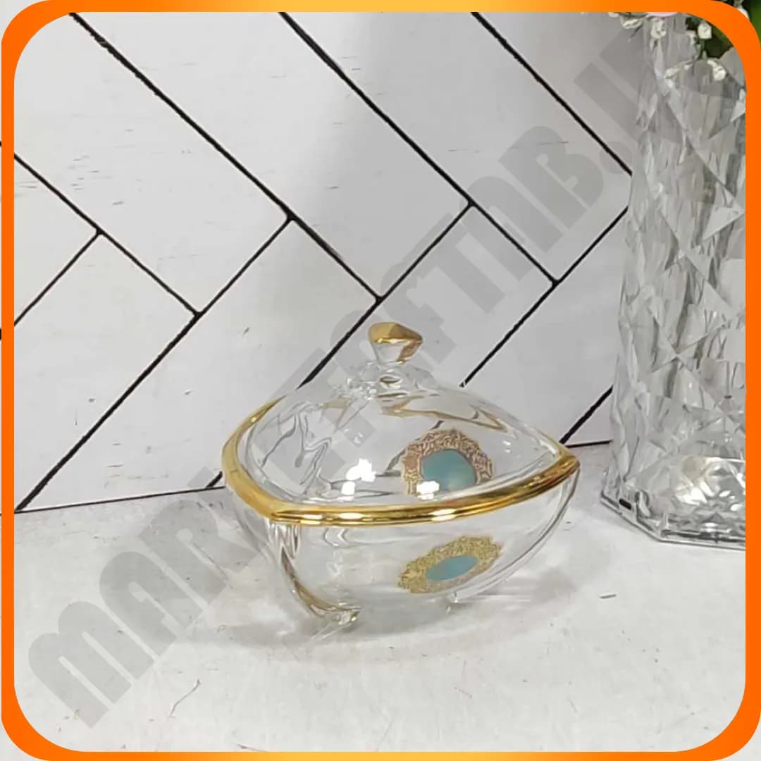 قندان سلتیک لب طلا طرح دار آبی چین