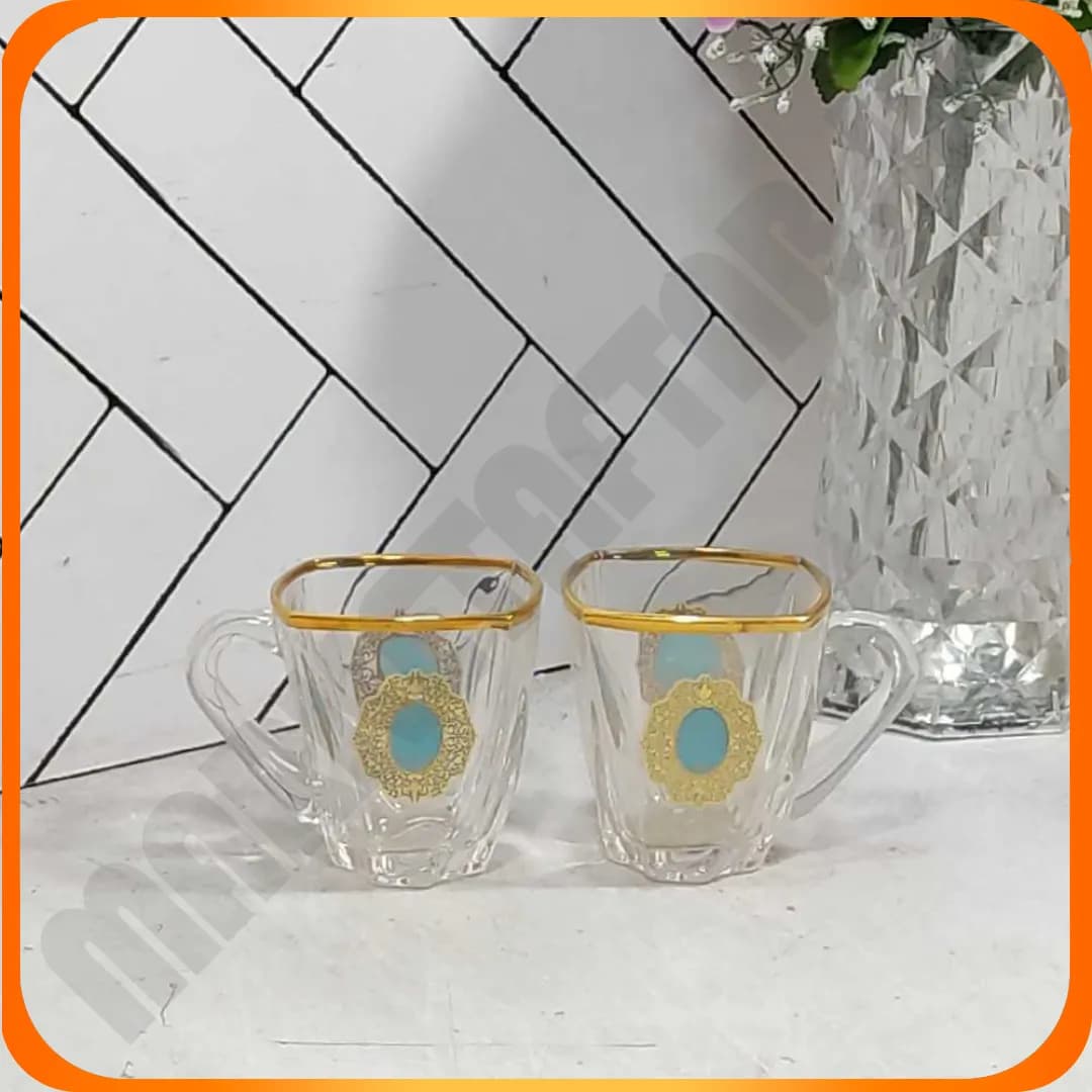 30642 فنجان نپتون لب طلا طرح دار آبی LEON
