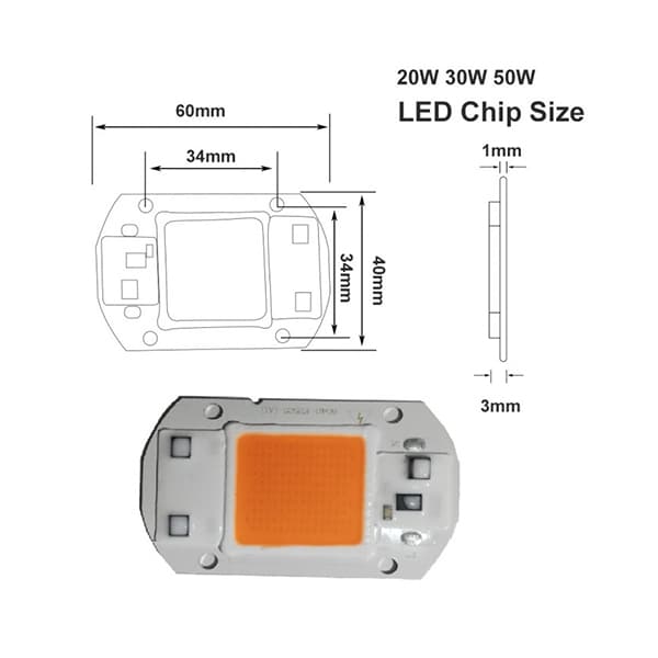 LED COB مخصوص رشد گیاه 220V 50W با درایور (آنتی شوک دار) — تصویر ۵