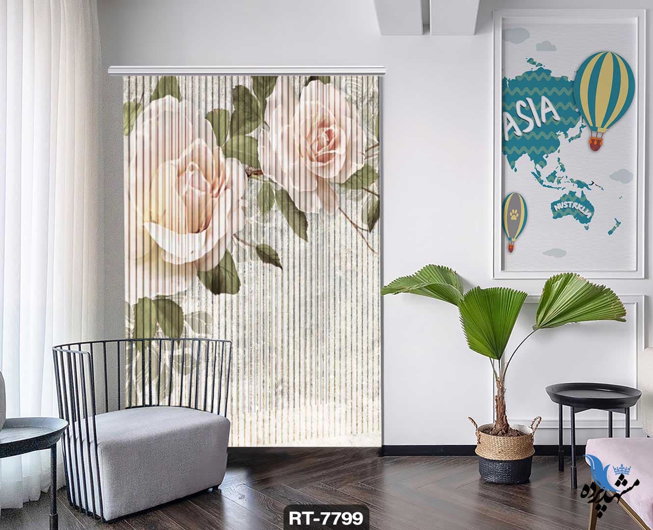 پرده شرشره تصویری طرح نقاشی گل و برگ RT7799
