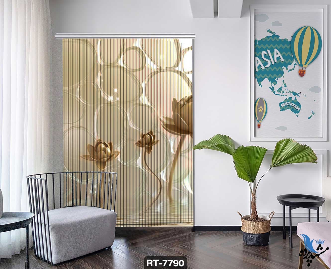 پرده شرشره تصویری طرح گل و آب RT7790