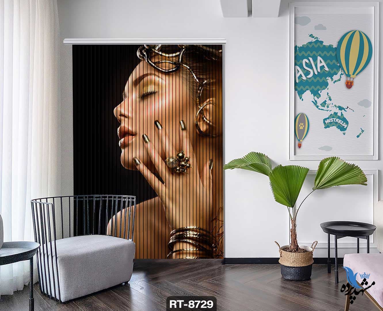 پرده شرشره تصویری طرح نیمرخ زن آرایش کرده RT8729