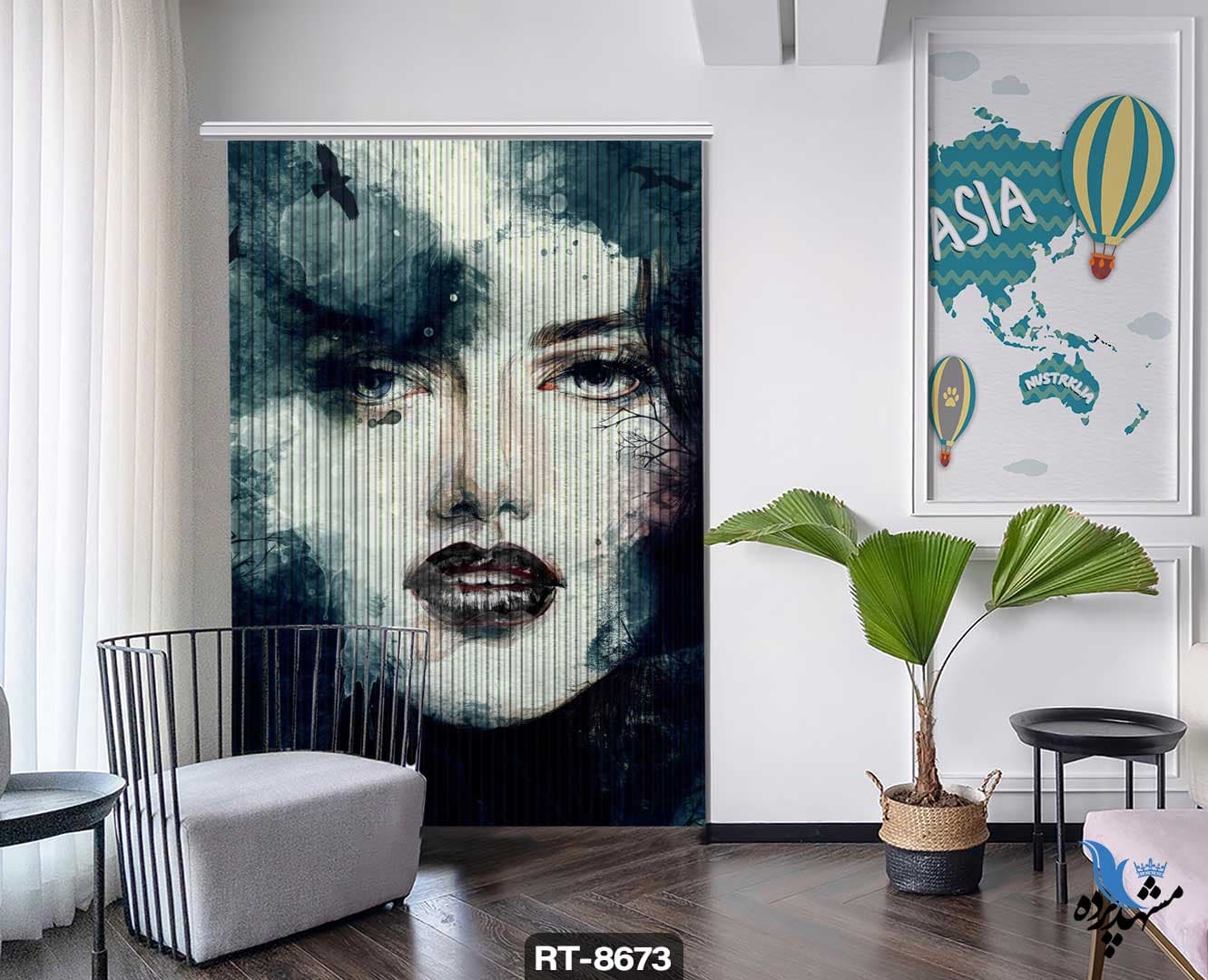 پرده شرشره تصویری طرح نقاشی دختر RT8673