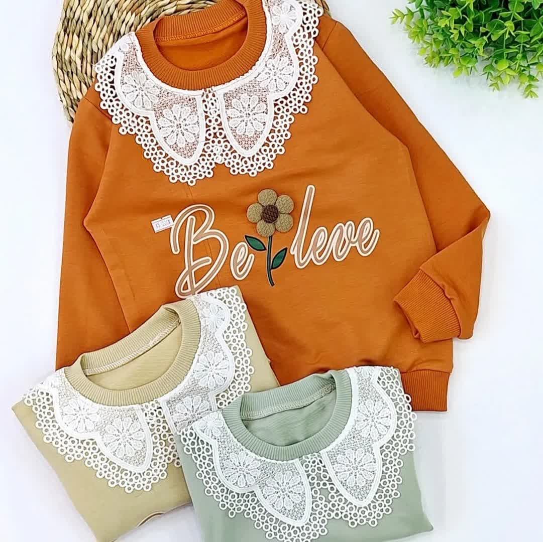 بلوز تک دخترانه گل برجسته ۳