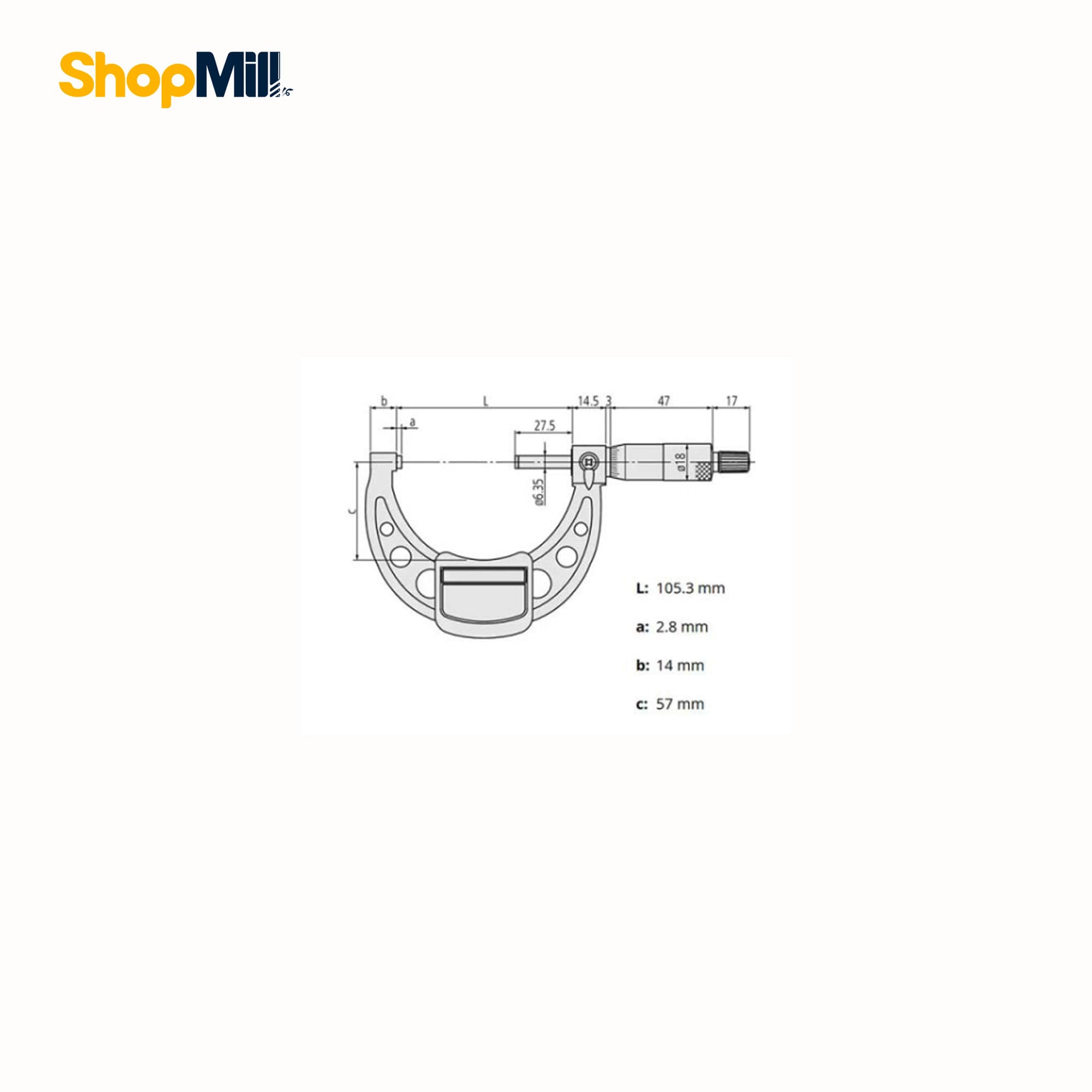 میکرومتر ساده میتوتویو (Mitutoyo) 75-100 میلی‌متر مدل 140-103 — تصویر ۲