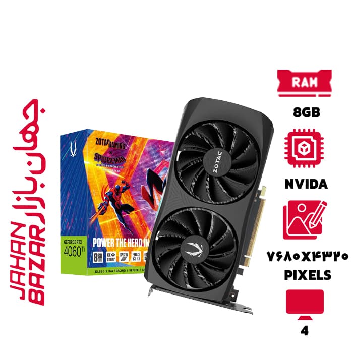 کارت گرافیک زوتک GAMING GeForce RTX 4060 Ti Twin Edge OC SPIDER-MAN 8GB ظرفیت 8 گیگابایت