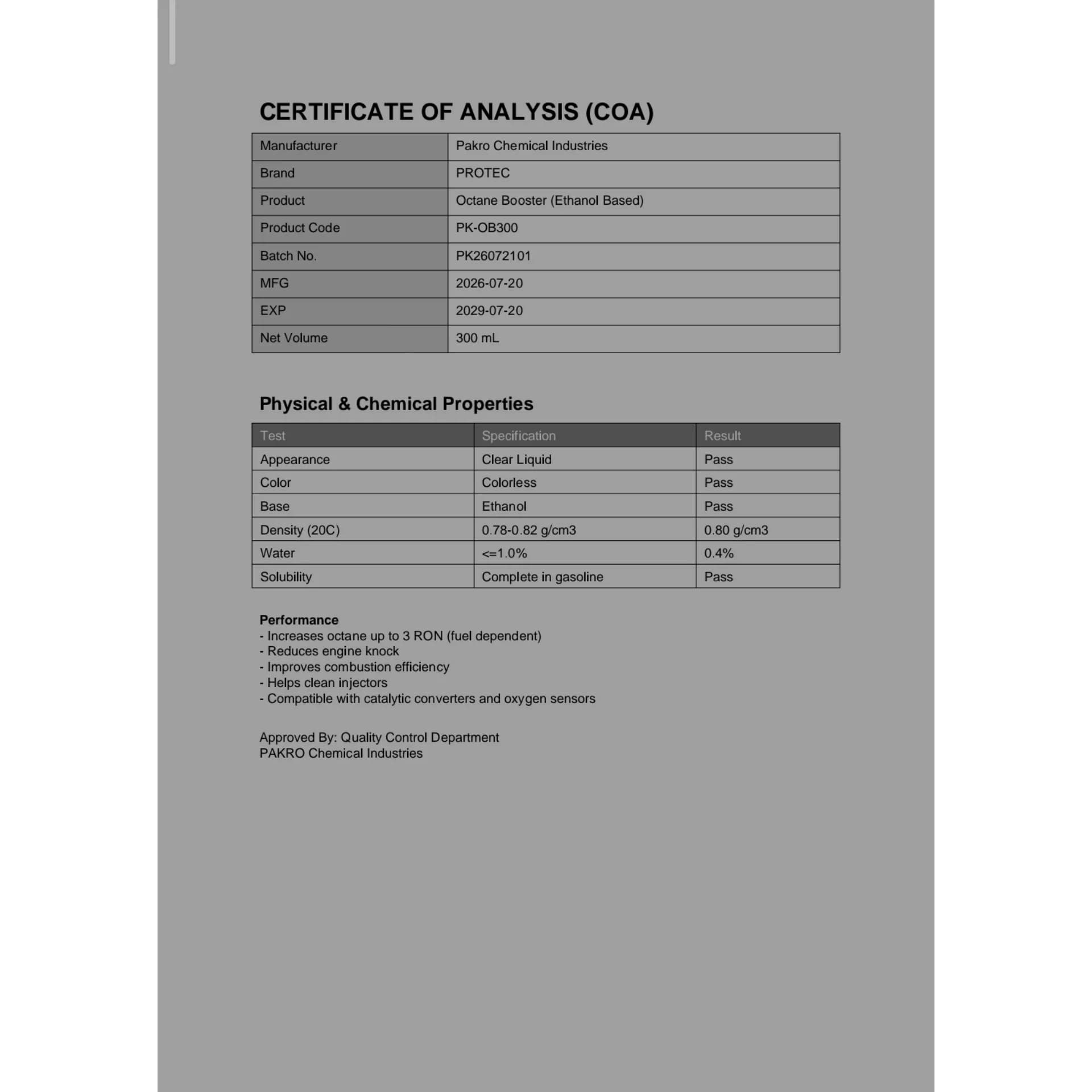اکتان بوستر و مکمل سوخت خودرو بنزینی پاکرو مدل PRO TEC حجم 300 میلی لیتر — تصویر ۲