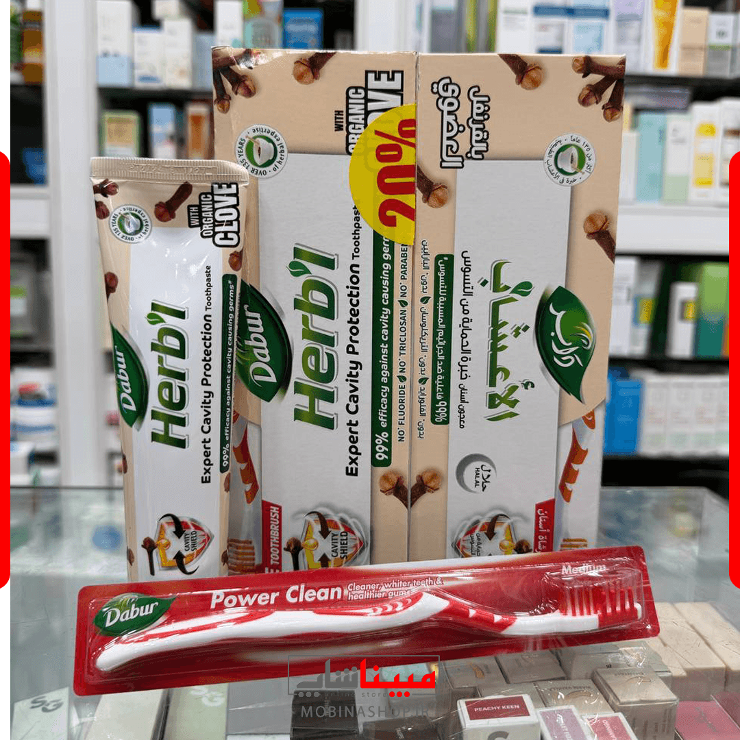 خمیر دندان گیاهی دابر هربل مدل Expert Cavity Protection با عصاره میخک + مسواک رایگان — تصویر ۲