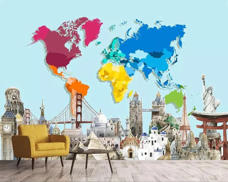 پوستر دیواری نقشه دور دنیا