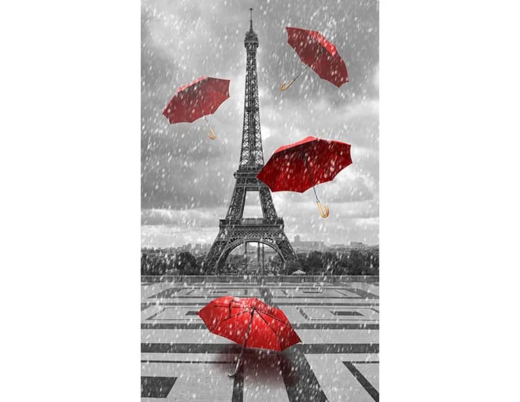 پوستر دیواری چتر های قرمز و ایفل — تصویر ۲