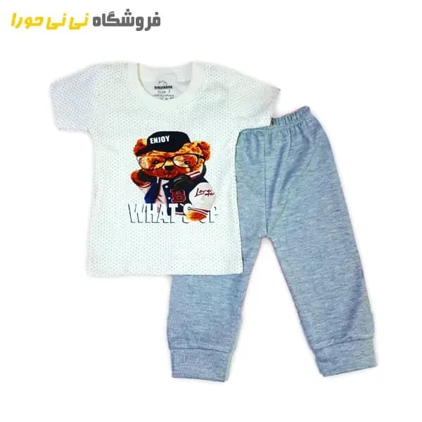 ست تیشرت و شلوار طرح خرس کلاه دار