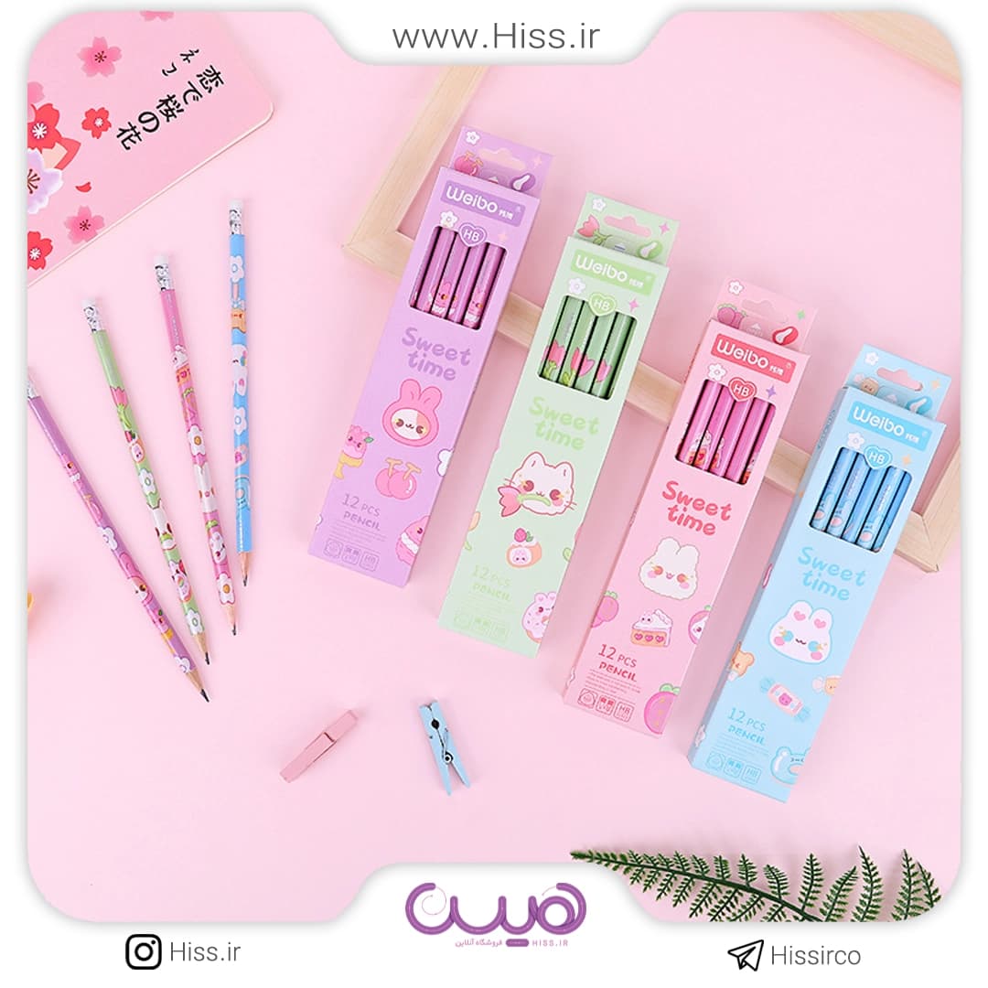 مداد پاک کن دار برند weibo زمان شیرین HB – بسته 12 عددی