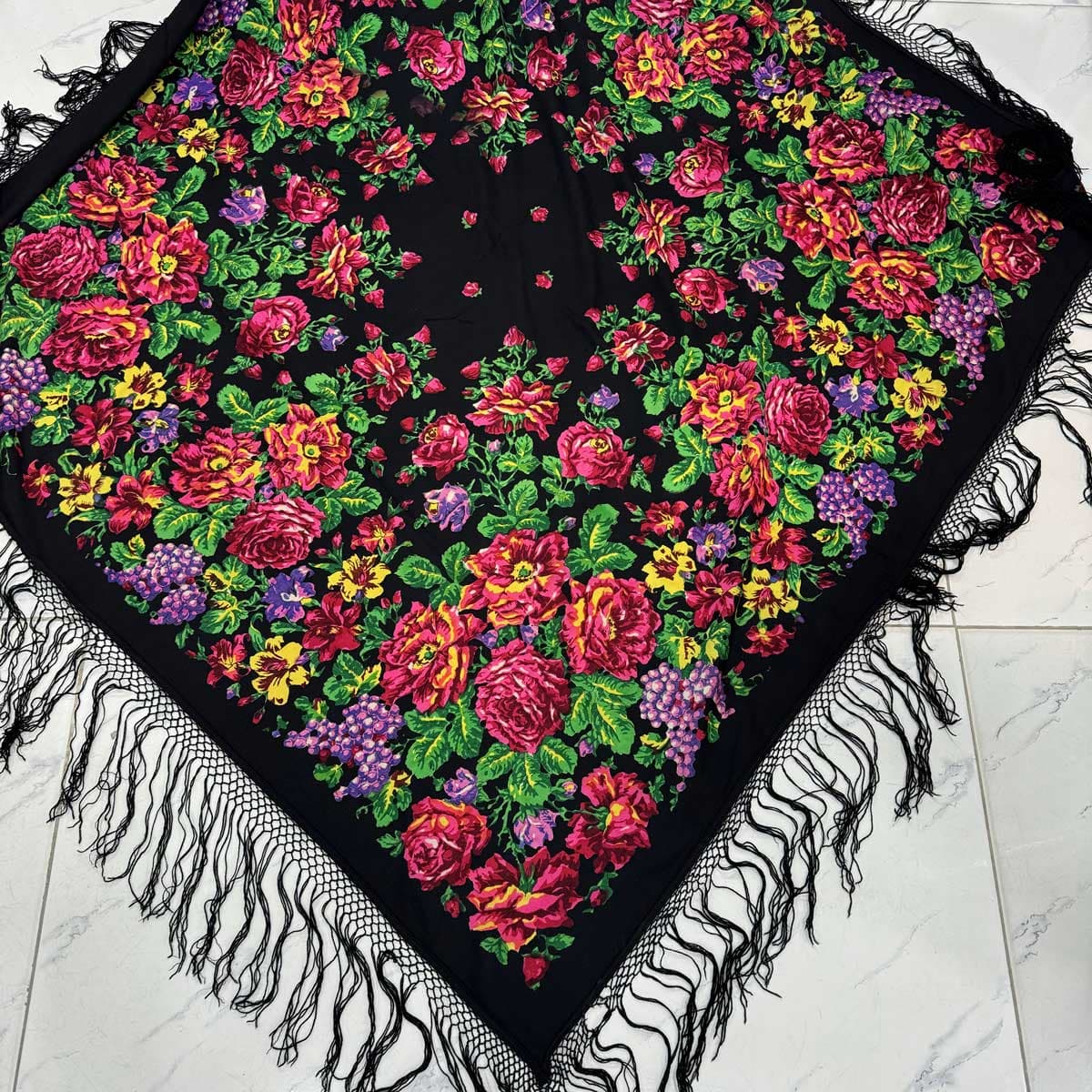 روسری ترکمن پشمی اصیل قواره بزرگ کد R100207 — تصویر ۲