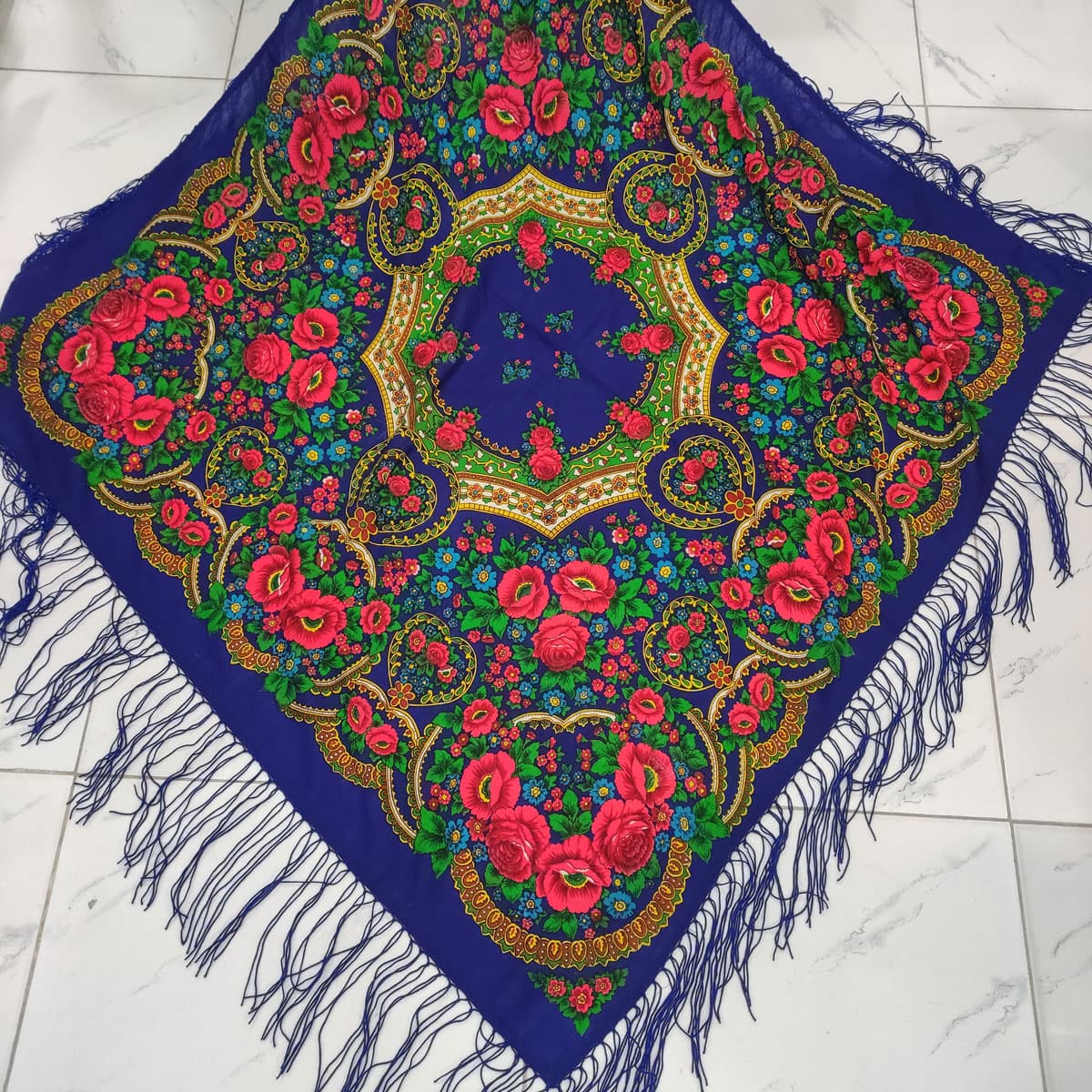 روسری ترکمنی پشمی اصیل کد R100182 — تصویر ۲