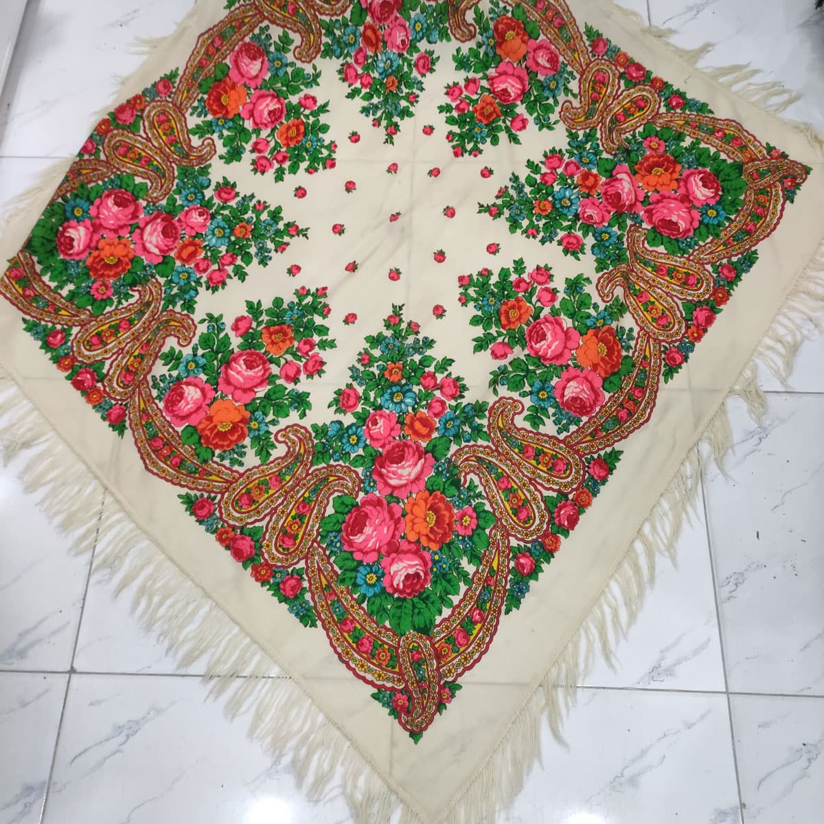 روسری ترکمنی پشمی اصیل کد R100190 — تصویر ۲