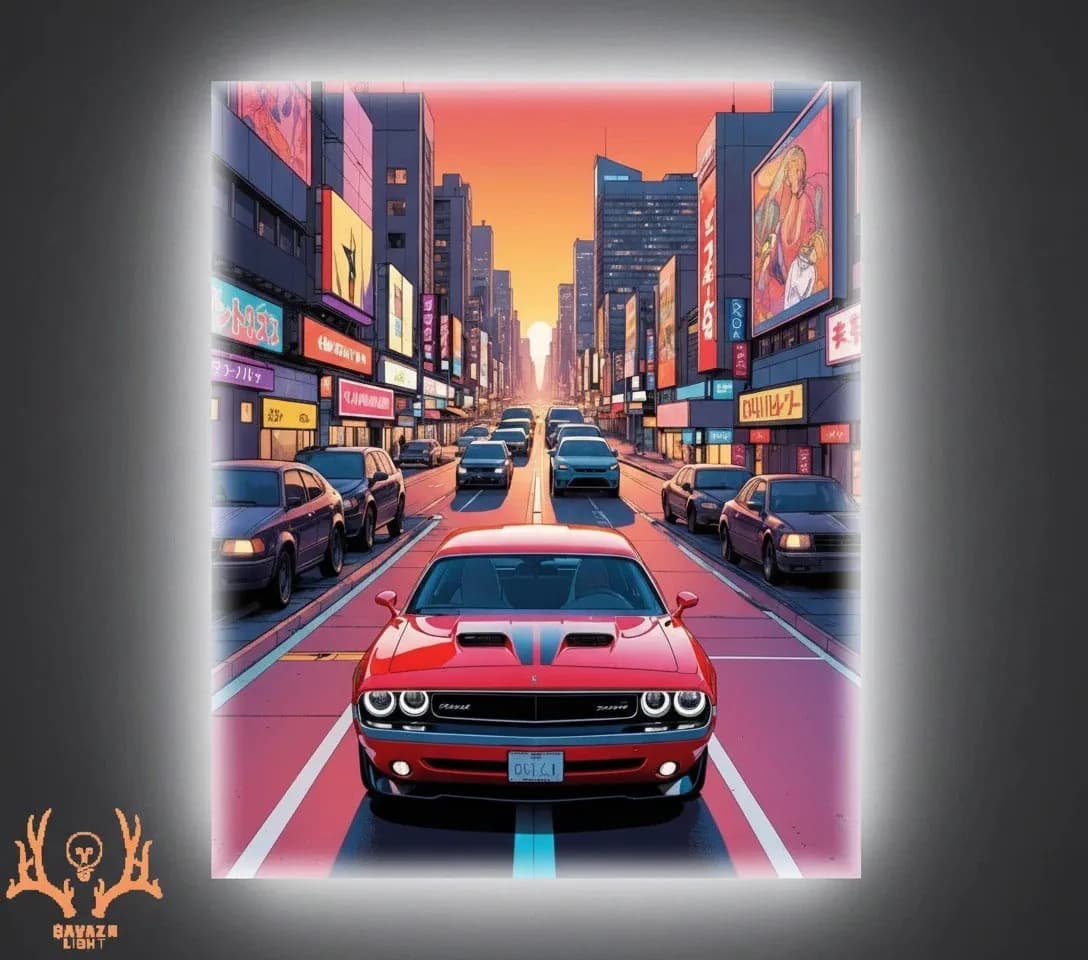 تابلو بک لایت Dodge Challenger قرمز کلاسیک