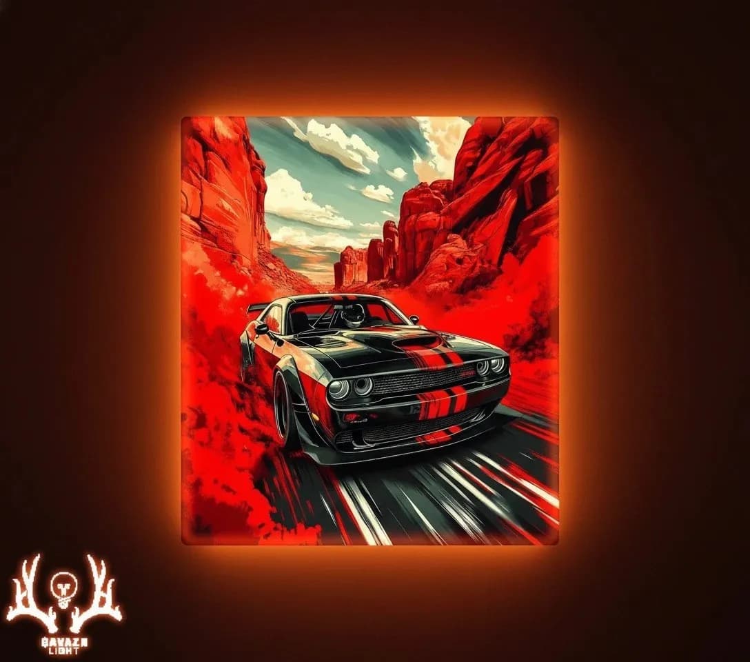 تابلو بک لایت Dodge Challenger مشکی و قرمز