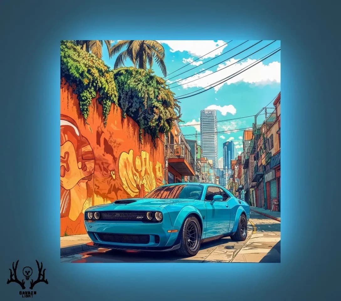 تابلو بک لایت Dodge Challenger آبی آسمونی