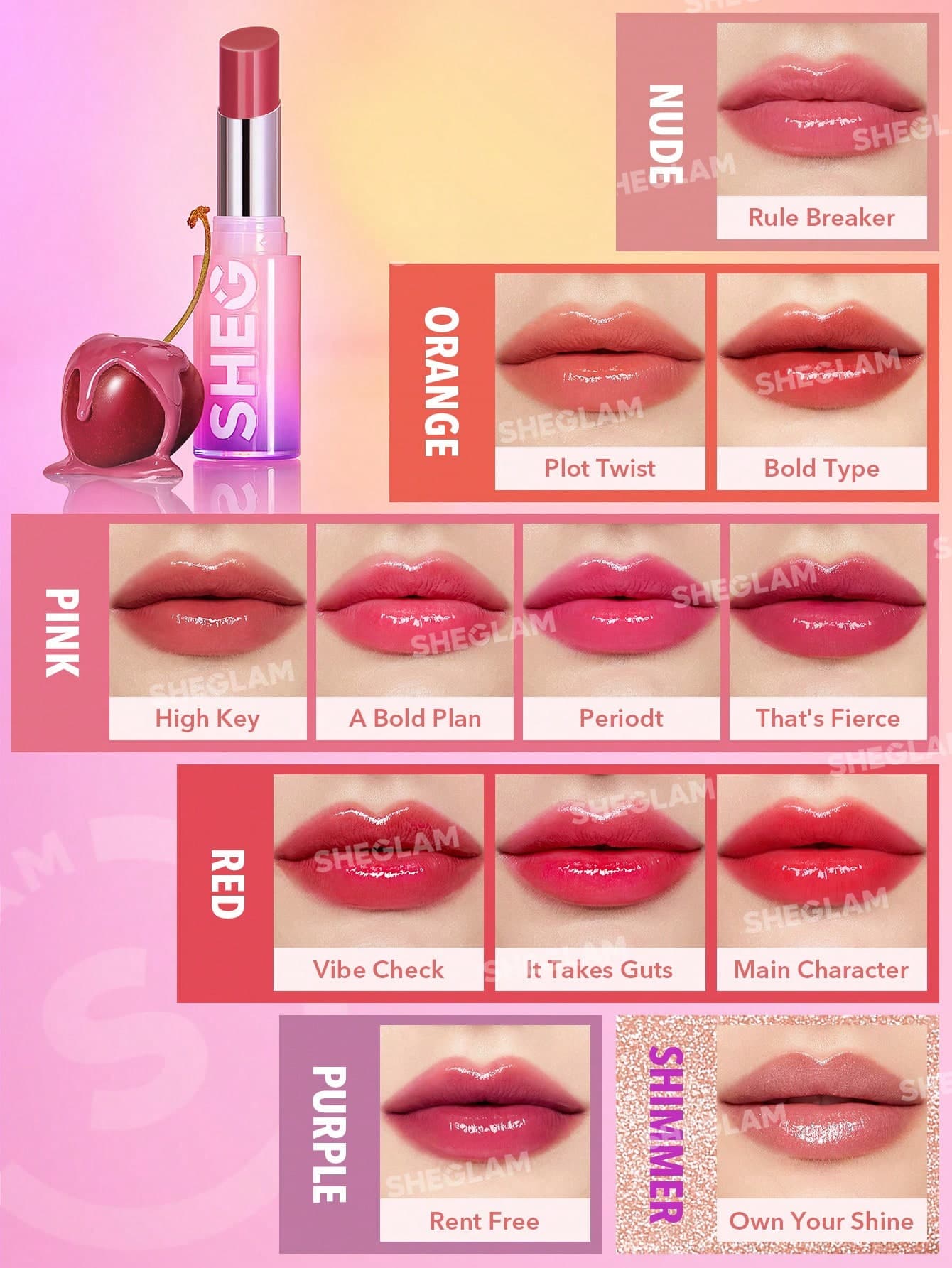 رژلب شاین شیگلم Mirror Kiss رنگ Bold Type — تصویر ۶