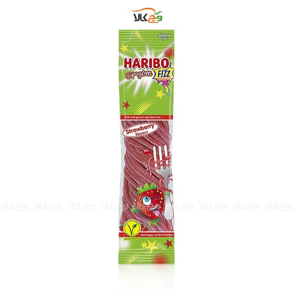 پاستیل ترش وگان با طعم توت فرنگی مدل spagetti هاریبو – 200 گرمی – haribo