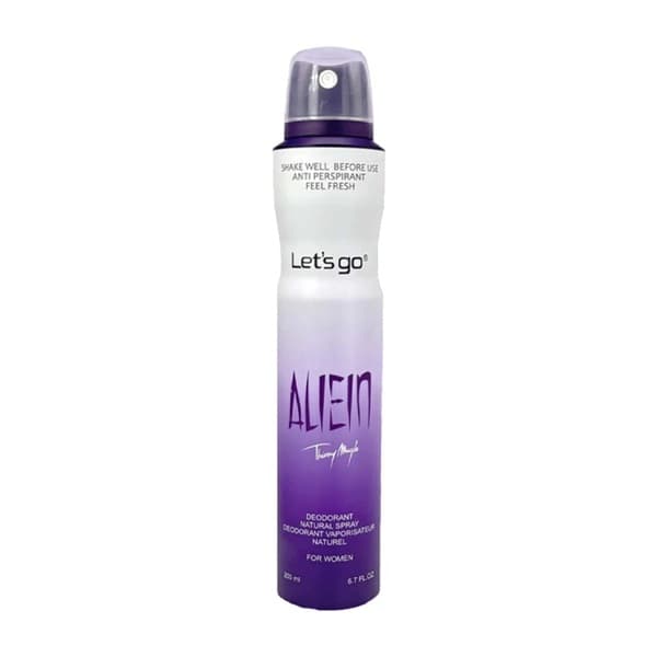 اسپری خوشبو کننده بدن زنانه lets go لتس گو مدل alien حجم ۲۰۰ میلی لیتر | Let’s Go women’s Body Deodorant Spray Model alien 200 ml