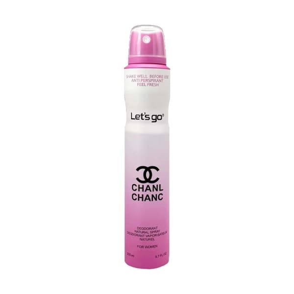 اسپری خوشبو کننده بدن زنانه lets go لتس گو مدل chanl chanc حجم ۲۰۰ میلی لیتر | Let’s Go women’s Body Deodorant Spray Model chanl chanc 200 ml