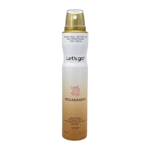 اسپری خوشبو کننده بدن مردانه lets go لتس گو مدل megamare حجم ۲۰۰ میلی لیتر | Let’s Go men’s Body Deodorant Spray Model megamare 200 ml