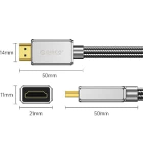 کابل تصویر HDMI نسخه ۲.۱ (برند ORICO – مدل HAY-20-BK – طول ۲ متر – مشکی بافته شده – گارانتی ۱ ساله خدمات طلایی هونام) (روکش بافته شده مشکی) — تصویر ۲