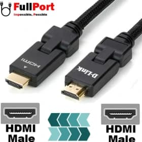کابل تصویر HDMI نسخه ۲.۰ (برند D-Link – مدل HCB-4AABLBRR-1-8 – طول ۱.۸ متر – مشکی بافته شده – سوکت چرخان – گارانتی ۱ ساله الماس رایان ایرانیان) (روکش بافته شده مشکی – کانکتورهای ۳۶۰ درجه چرخان) — تصویر ۲