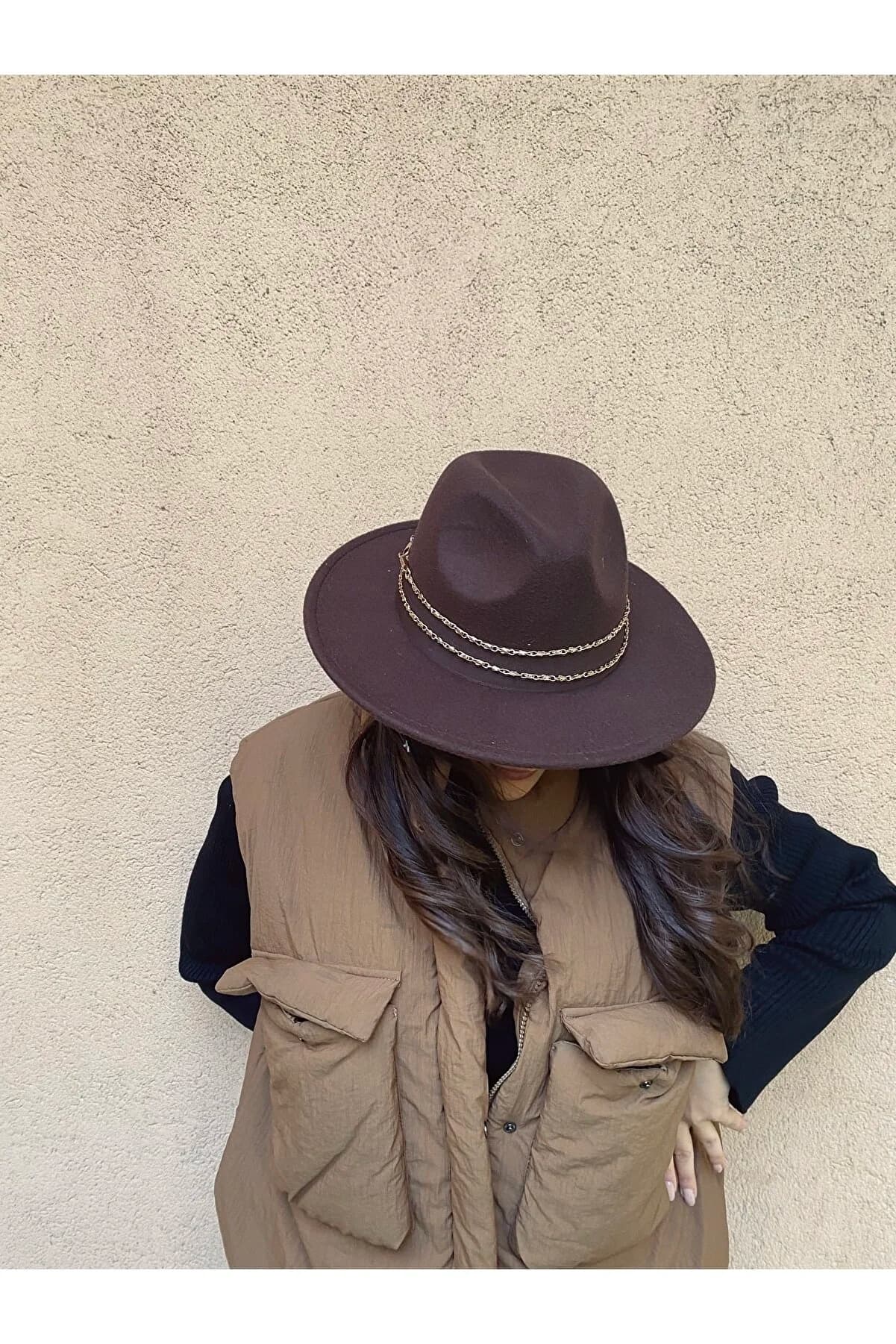 کلاه شاپوی فدورا قهوه ای با اکسسوری لاویونسا laviyonsa Fedora Kahverengi 364698209 — تصویر ۷