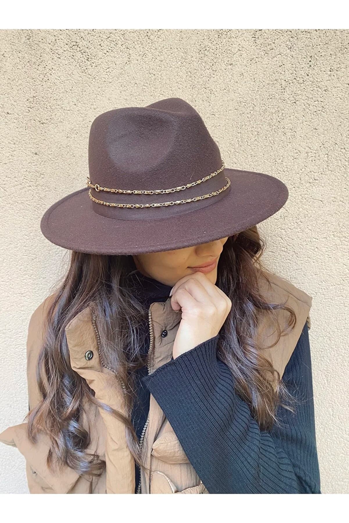 کلاه شاپوی فدورا قهوه ای با اکسسوری لاویونسا laviyonsa Fedora Kahverengi 364698209 — تصویر ۵