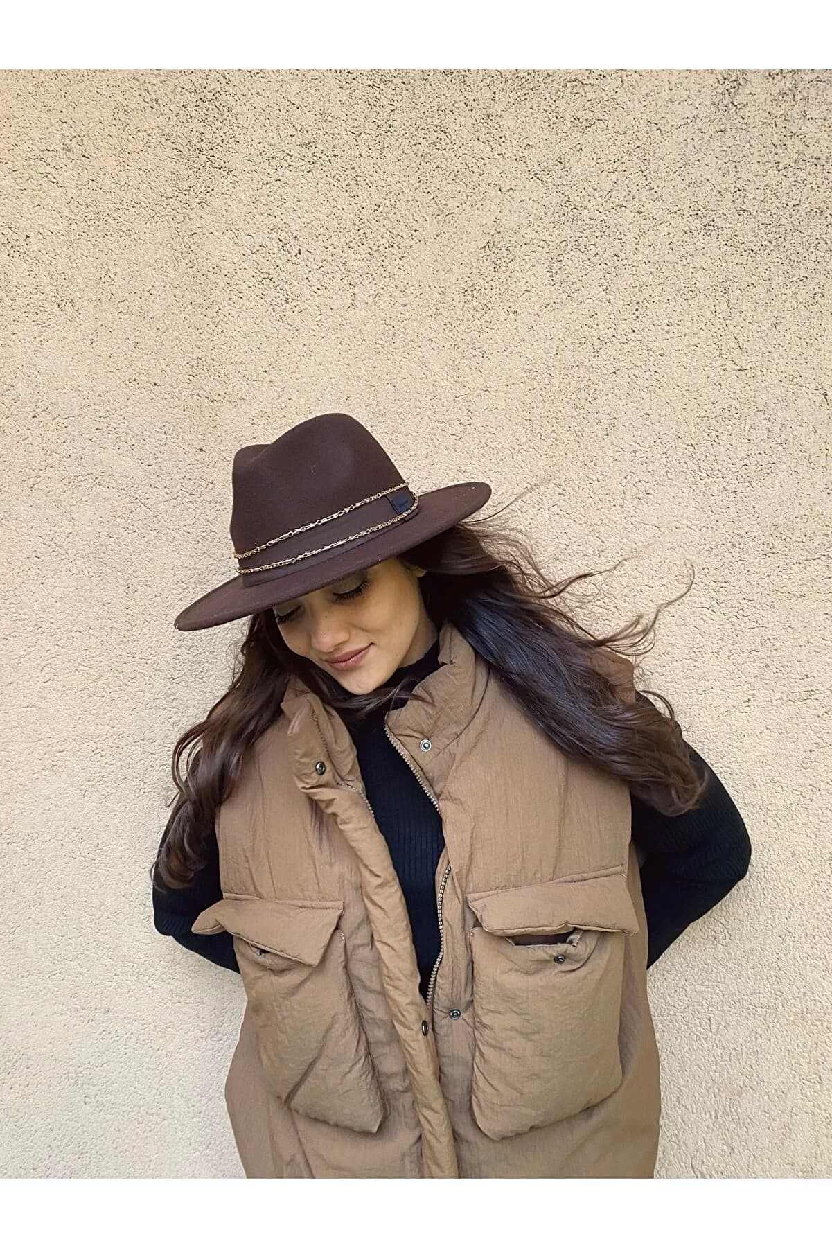 کلاه شاپوی فدورا قهوه ای با اکسسوری لاویونسا laviyonsa Fedora Kahverengi 364698209 — تصویر ۶