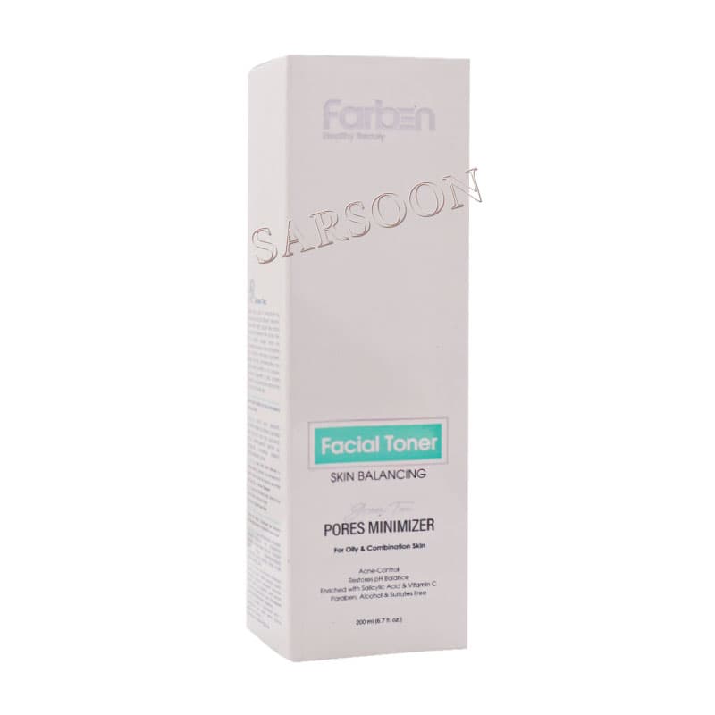 تونر پاک کننده صورت حاوی روغن چای سبز فاربن مناسب پوست چرب و مختلط 200 میلی لیتر Farben Facial Toner For Oily And Combination Skin
