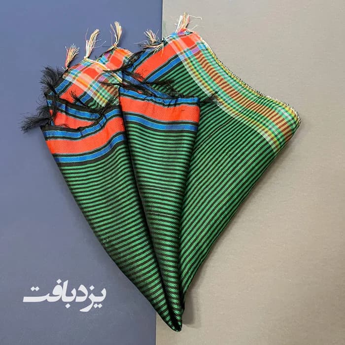 دستمال یزدی ابریشمی راه راه سبز سایز بزرگ — تصویر ۳