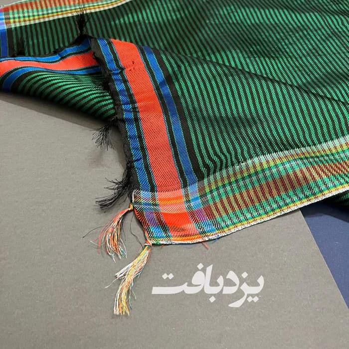 دستمال یزدی ابریشمی راه راه سبز سایز بزرگ