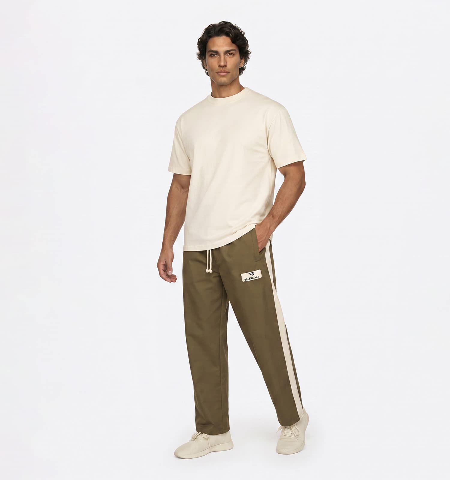 شلوار مردانه نیم بگ ساده بنگال سبز زیتونی Balenciaga کد 50768 — تصویر ۲