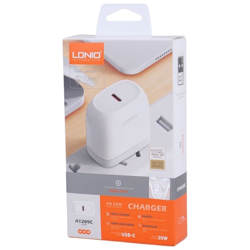 شارژر دیواری 20 وات الدینیو A1209C PD 3A + کابل تبدیل آیفونی — تصویر ۷