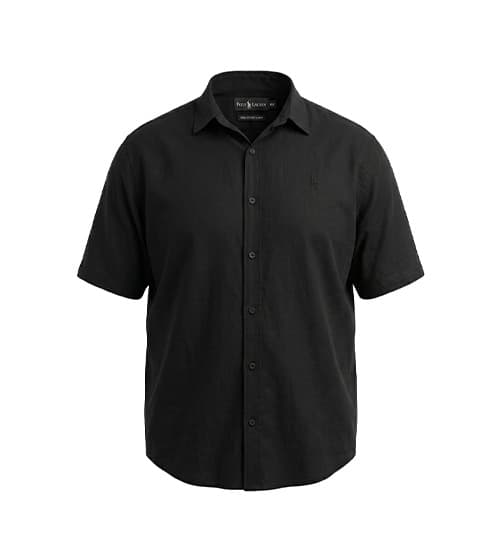 پیراهن آستین کوتاه مردانه نرمال ساده نخ پنبه مشکی Polo کد 50473