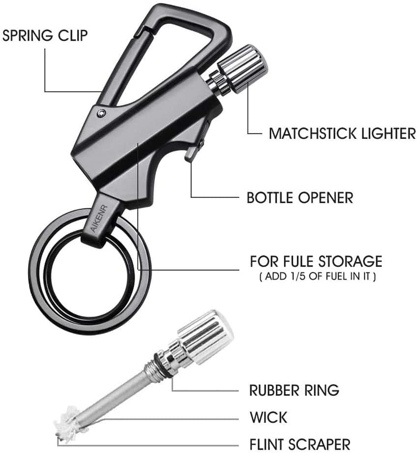 فندک کبریتی دائمی جاکلیدی با قابلیت بازکردن درب بطری AIKENR Matchstick Fire Starter Keychain Bottle Opener — تصویر ۷