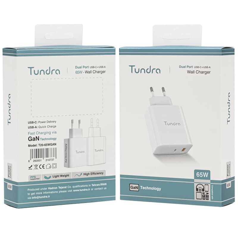 شارژر دیواری 65 وات تاندرا T20-65WGAN GaN QC PD 3.25A — تصویر ۷
