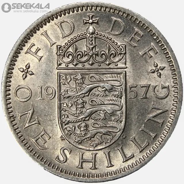 سکه 1 شیلینگ انگلیس 1957 (ملکه الیزابت)(UNC)