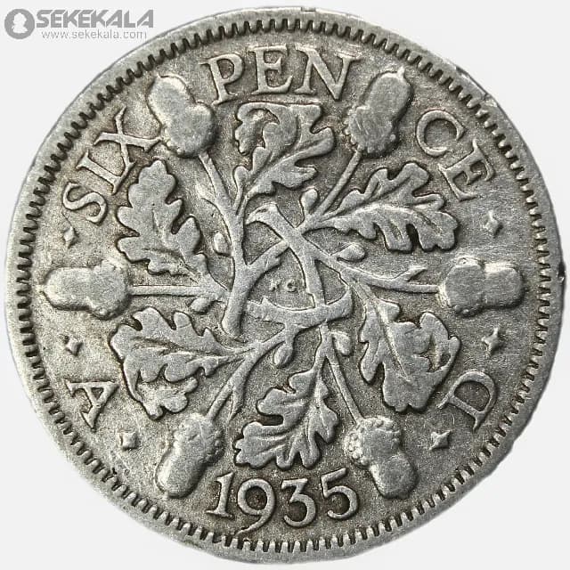 سکه 6 پنس نقره انگلیس 1935 (جرج پنجم)