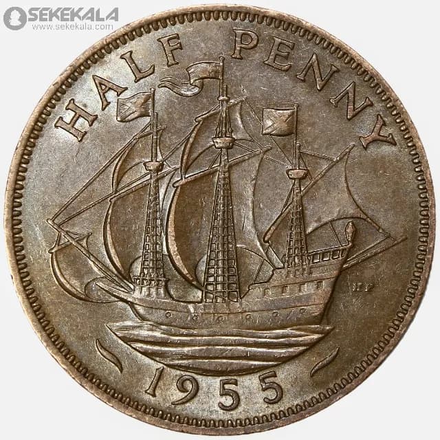 سکه نیم پنی انگلیس 1955 (ملکه الیزابت)(AU)