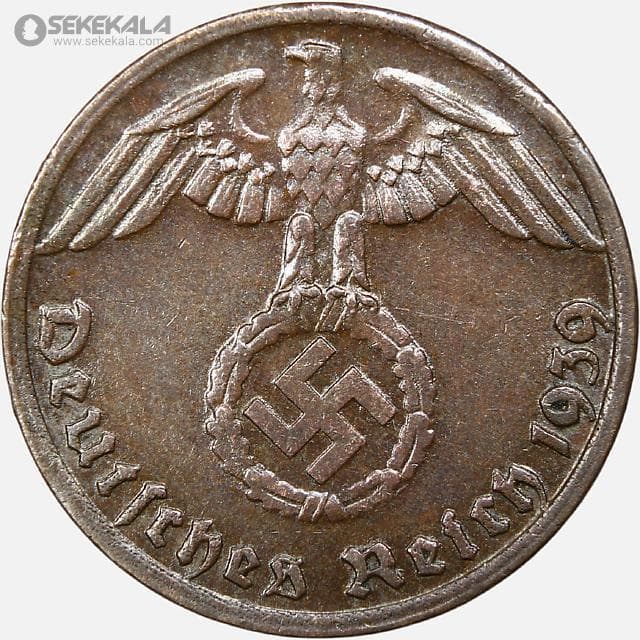 سکه 1 رایش فنیگ کمیاب آلمان نازی 1939 G