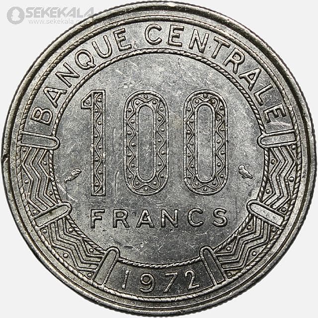 سکه 100 فرانک گابن 1972 (بسیار کمیاب) (AU) — تصویر ۲